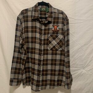 Women’s custom decorated Stillwater supply LS XL Brown/tan flannel shirt EUC